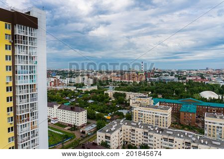 Aerial over the cultural center of Ufa