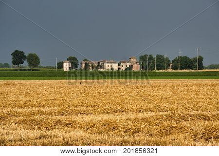 Country landscape along the road from Vigolo Marchese to Fiorenzuola d'Arda (Piacenza Emilia Romagna Italy) at summer