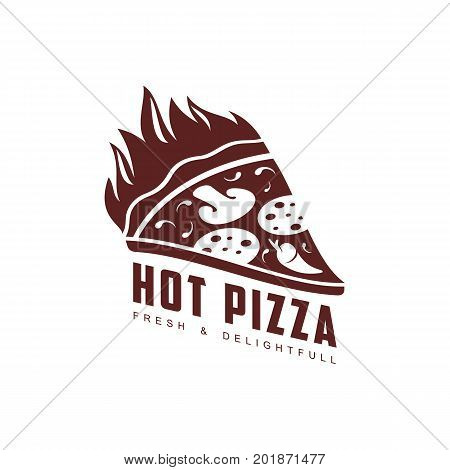 vector flat pizza slice hot icon pictogram. Isolated illustration on a white background. Pizzaria , delivery company brand , logo ready to use design. Restaurant, cafe menu decoration object