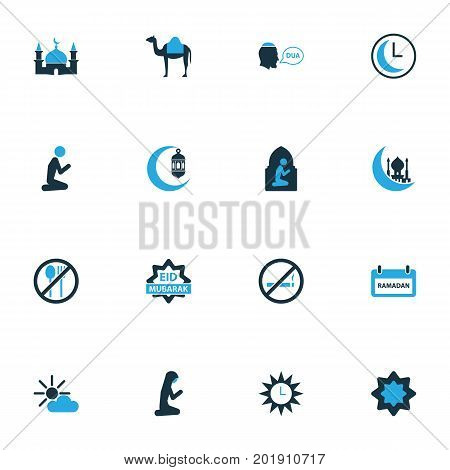 Holiday Colorful Icons Set. Collection Of Dua, Nachmittag, Man And Other Elements