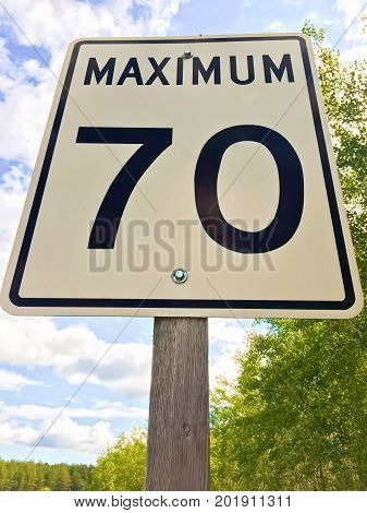A Maximum Seventy Kilometer Per Hour Sign.