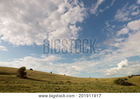 Sunrise over the green fields in Valsain Spain