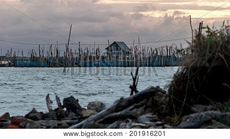 Traditional fishermen wooden houses in Yo Island Songkhla lake Songkhla Thailand