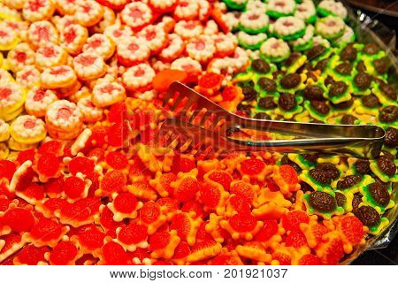Picture of assorted colorful jelly in bowl in a candy store
