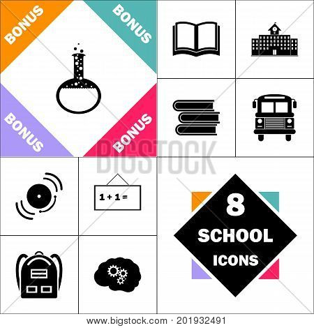 tube Icon and Set Perfect Back to School pictogram. Contains such Icons as Schoolbook, School  Building, School Bus, Textbooks, Bell, Blackboard, Student Backpack, Brain Learn