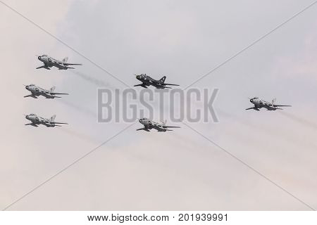 Radom, Poland - August 26, 2017 : Polish Su 22 Fighter Display During Radom Air Show 2017.