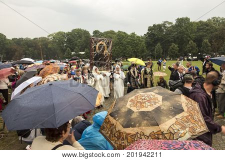 Czestochowa Poland 26 August 2017: Jubilee 300 of anniversary of the coronation of the image of the Mother of God of Czestochowska with papal crowns. Carrying the image for the Jasna Gora peak.