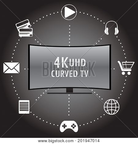 4K Tv With Icons Of Different Applications.