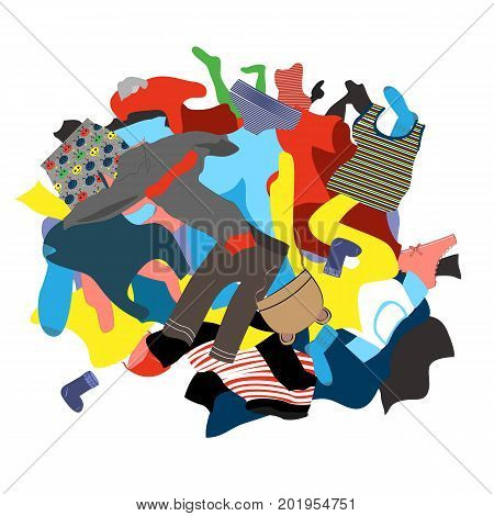 Illustration Featuring a Messy Pile of Dirty Laundry. Kids clothing vector. Kids clothing ready for wash