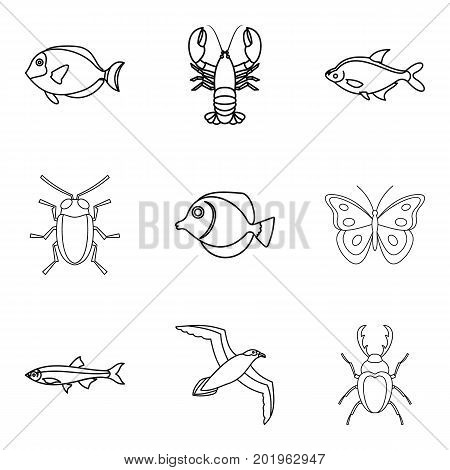 Sea fish icons set. Outline set of 9 sea fish vector icons for web isolated on white background