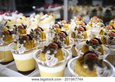 Pumpkin cupcake pudding in Halloween style for sale