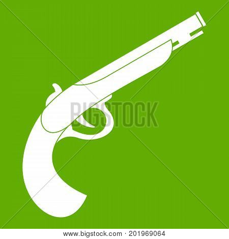 Gun icon white isolated on green background. Vector illustration