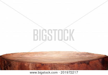 Empty Wooden stump table isolated on white.