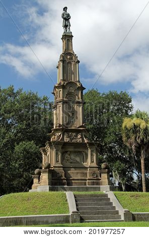 The Confederate Memorial is one of the more prominent landmarks in Forsyth Park, Savannah, Georgia