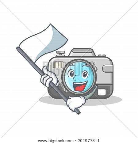 With flag camera caharacter cartoon design vector illustration