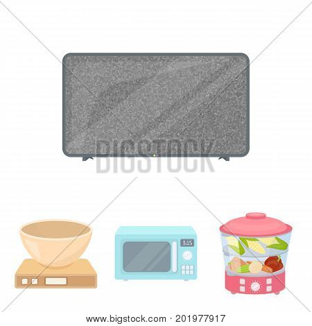 Steamer, microwave oven, scales, lcd tv.Household set collection icons in cartoon style vector symbol stock illustration .
