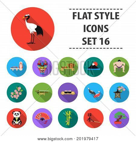 Japan set icons in flat style. Big collection Japan vector symbol stock