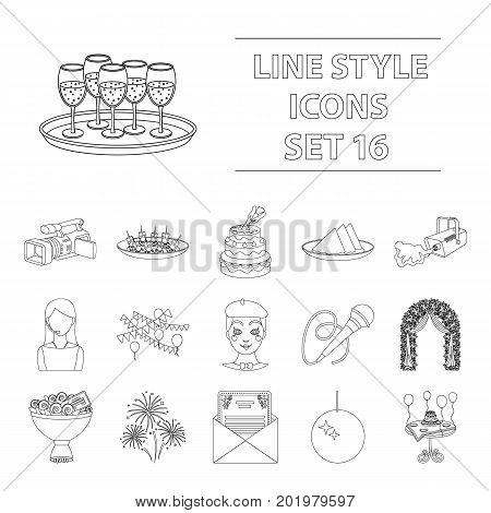 Event service set icons in outline design. Big collection of event service vector symbol stock illustration