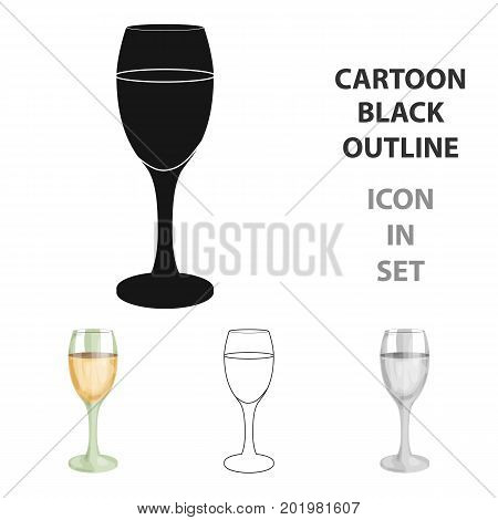 Glass of white wine icon in cartoon design isolated on white background. Wine production symbol stock vector illustration.