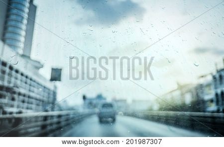 Blur Background,looking Through Car Window At Raining Day On Road
