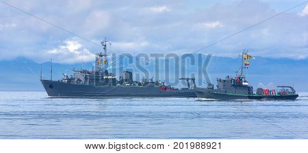 Naval minesweeper in Avacha bay on Kamchatka