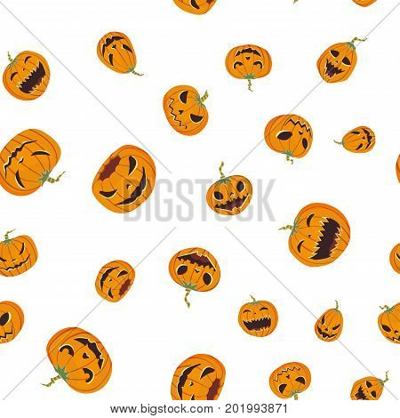 Seamless halloween pattern with carved pumpkinst. Jack-o-lantern. Vector illustration, isolated on white background. Fabric print design.