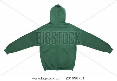 spread blank hoodie sweatshirt color green back view on white background