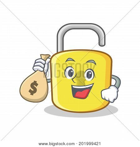 With money bag yellow lock character mascot vector illustration