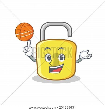 Playing basketball yellow lock character mascot vector illustration