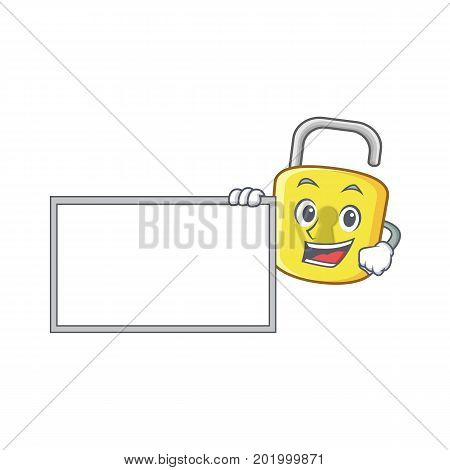 With board yellow lock character mascot vector illustration
