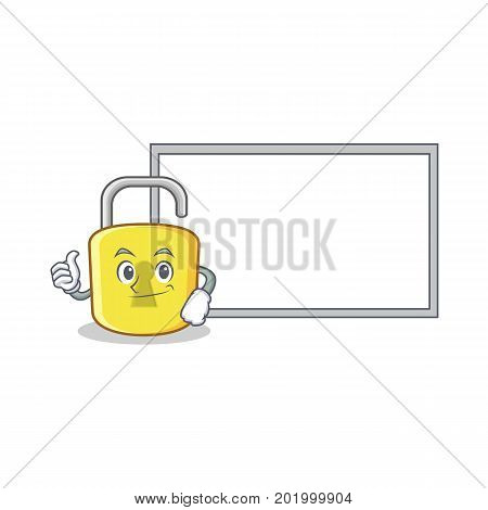 Thumbs up with board yellow lock character mascot vector illustration