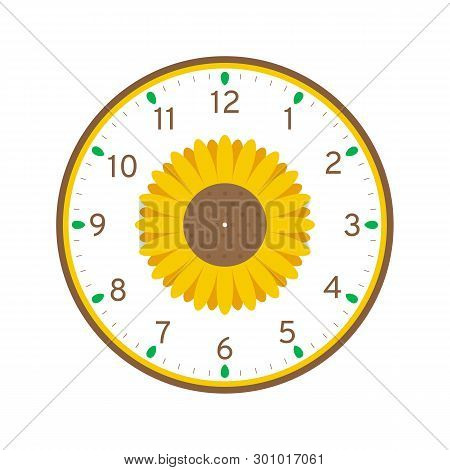 Sunflower Printable Clock Face Template Isolated On White Background