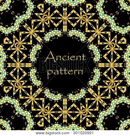 Geometrical Abstract Vector Seamless Art Deco Pattern From Gold Hand Drawn Elements, Eskimo Ethnic O