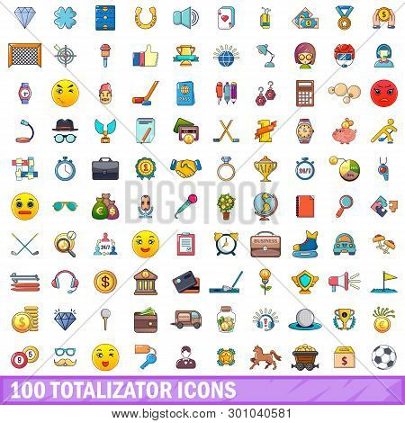 100 Totalizator Icons Set. Cartoon Illustration Of 100 Totalizator Icons Isolated On White Backgroun