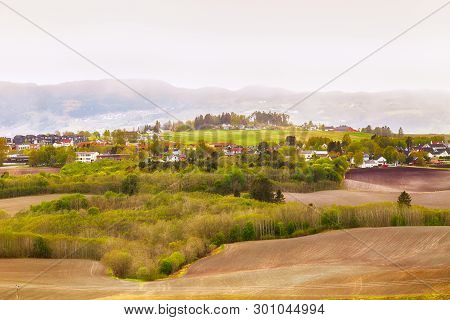 Aerial View Of The Agrocultural Area Byneset Located Near The Norwegian City Trondheim