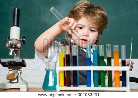 Chemistry Science. September 1. Preschooler. Back To School. Science And Education Concept. Child Fr