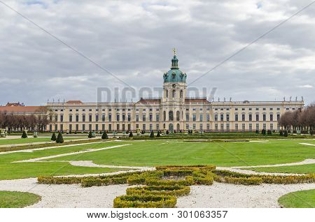 Berlin, Germany - March 19, 2019: Charlottenburg Palace With Its Domed Tower, A Wind Vane In The For