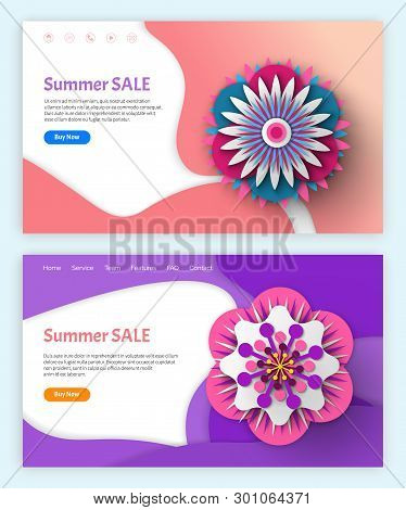 Summer Sale, Papercut Origami Of Flower, 3d View Of Blossom Ornament. Online Store With Links, Flora