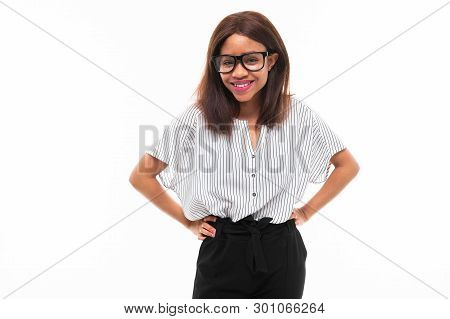 Portrait Of African Expresive Young Girl Possing On Background