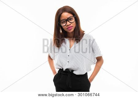 Portrait Of African Expresive Young Girl Possing On Background