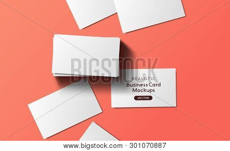 Top View Mockup Template Of Business Cards For Adding A Brand Or Identity With Shadows.