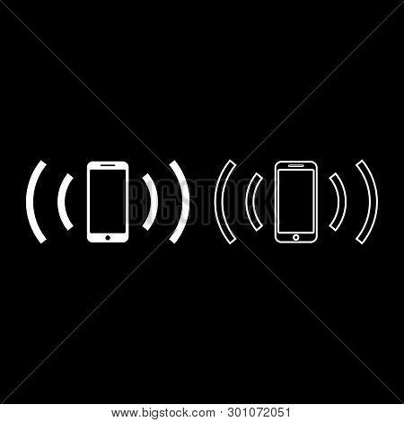 Smartphone Emits Radio Waves Sound Wave Emitting Waves Concept Icon Outline Set White Color Vector I