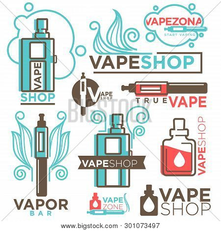 Vape Shop Logos Templates Icons Set Isolated Illustration
