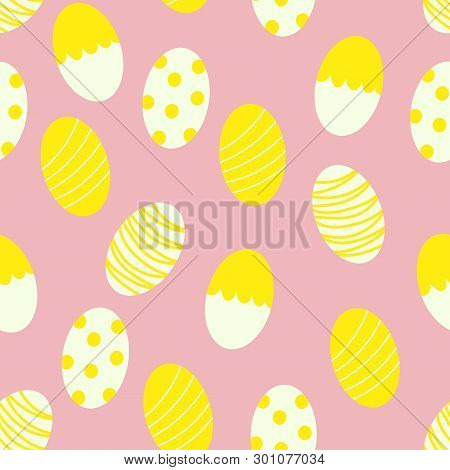 Painted Easter Eggs With Stripes And Dots Seamless Pattern Print Background