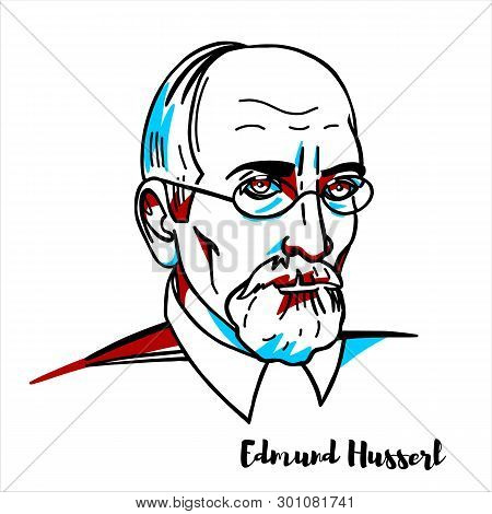 Russia, Moscow - March, 23, 2019: Edmund Husserl Engraved Vector Portrait With Ink Contours. German 