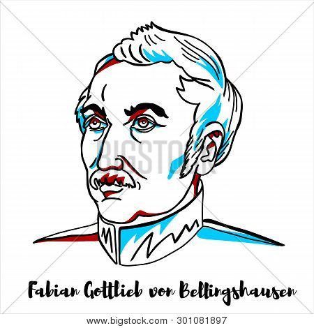 Fabian Gottlieb Von Bellingshausen Engraved Vector Portrait With Ink Contours.  Baltic German Naval 