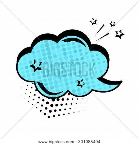 Blue Dialog Box, Banner Set. Colored Empty Cloud With Dots And Stars.comic Sound Effects In Pop Art 