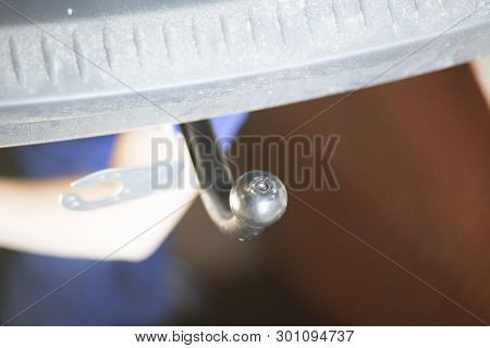 Towbar On The Car. Installation Of The Trailer Device On The Car.