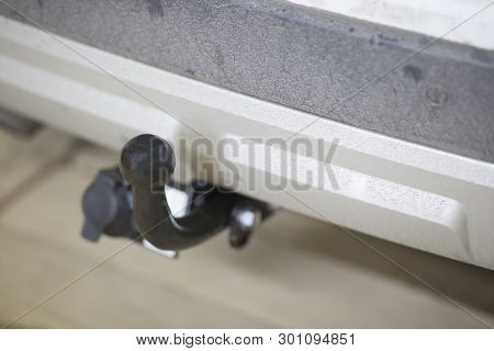 Towbar On The Car. Installation Of The Trailer Device On The Car.