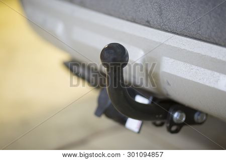 Towbar On The Car. Installation Of The Trailer Device On The Car.